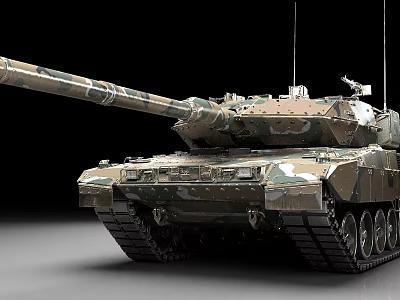 Modern Military Tank with Camouflage Paint Long Gun Barrel and Heavy Tracks 3d model