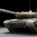 Modern Military Tank with Camouflage Paint Long Gun Barrel and Heavy Tracks