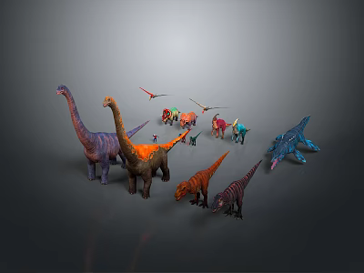 Colorful Dinosaur Models Featuring Various Species in Different Poses 3d model