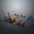 Colorful Dinosaur Models Featuring Various Species in Different Poses 3d model