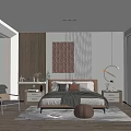 Modern Bedroom Interior Design With Bed Decorative Painting Pendant Light And Nightstand