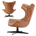 Brown Natural Leather Accent Chair With Wingback Design Black Metal Base And Ottoman