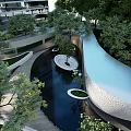 Modern Pergola Design With Lush Green Trees Serene Water Pond And Wooden Walkway
