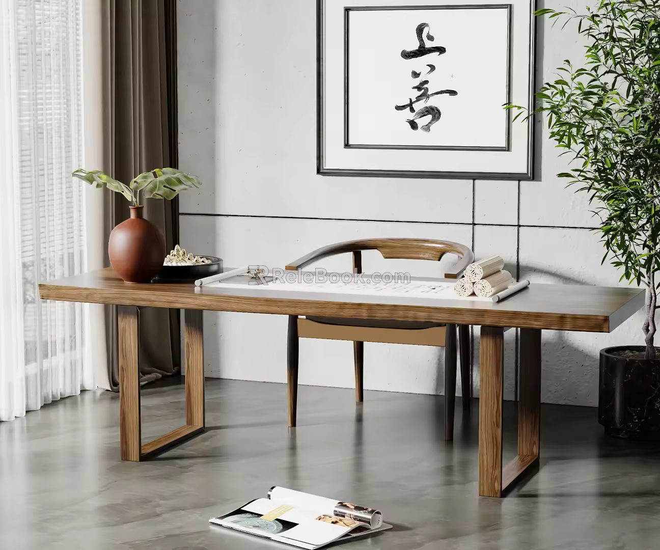 New Chinese Style Desk and Chair Desk and Chair Combination 3d model