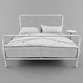 Black Metal Double Bed with Geometric Frame Blue Comforter White Pillows and Side Table 3d model