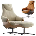 Modern Lounge Chairs Featuring Beige Fabric Ottoman And Brown Leather Swivel Design