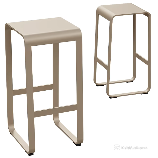 Two Light Colored Metal Frame Stools Featuring Sleek Modern Design For Indoor Use 3d model 