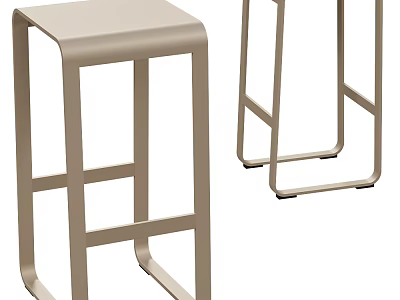 Two Light Colored Metal Frame Stools Featuring Sleek Modern Design For Indoor Use 3d model