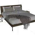 Modern Double Bed With Leather Headboard Grey Blanket Pillows And Nightstand 3d model