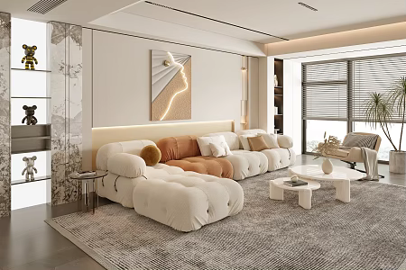 Modern Cream Style Home Living Room Sofa Coffee Table Combination Mother and Mother Coffee Table Decorative Painting Jewelry Ornaments Leisure Sofa Chair 3d model