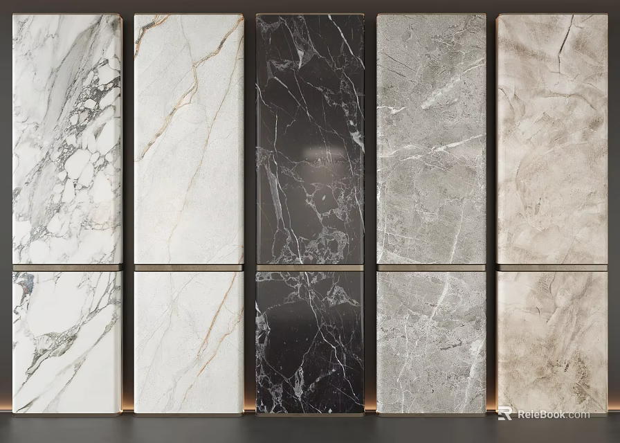 Marble Pattern Wall Panels with Various Colors and Textures for Interior Design 3d model