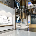 Modern Exhibition Hall Interior With Digital Screens Metallic Structures And Lighting Design 3d model