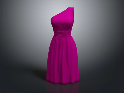 Elegant Pink One Shoulder Pleated Dress With Fitted Waist And Flowy Skirt 3d model