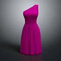 Elegant Pink One Shoulder Pleated Dress With Fitted Waist And Flowy Skirt