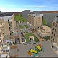 Modern Community Resort With Buildings Green Lawn Camel And People Activities
