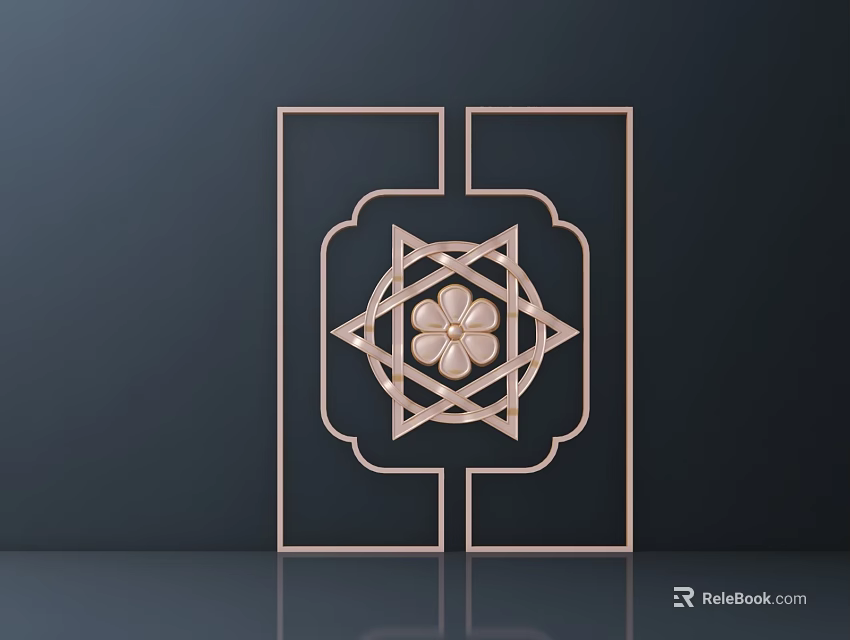 Golden Geometric Commercial Equipment With Symmetrical Frame Flower Pattern On Dark Background 3d model 