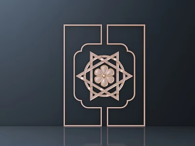 Golden Geometric Commercial Equipment With Symmetrical Frame Flower Pattern On Dark Background 3d model