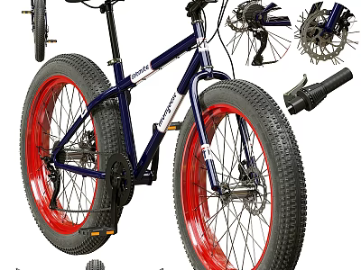Modern Stylish Blue Bicycle With Red Rims Fat Tires And Sturdy Frame 3d model