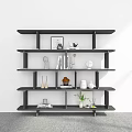 Stylish Black Multi Tiered Bookshelf With Books Decorative Items And Plants