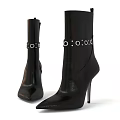 Black Leather High Heel Ankle Boots With Metal Rings