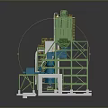 Industrial Concrete Batching Plant With Green Silos Yellow Framework And Conveyor Belts