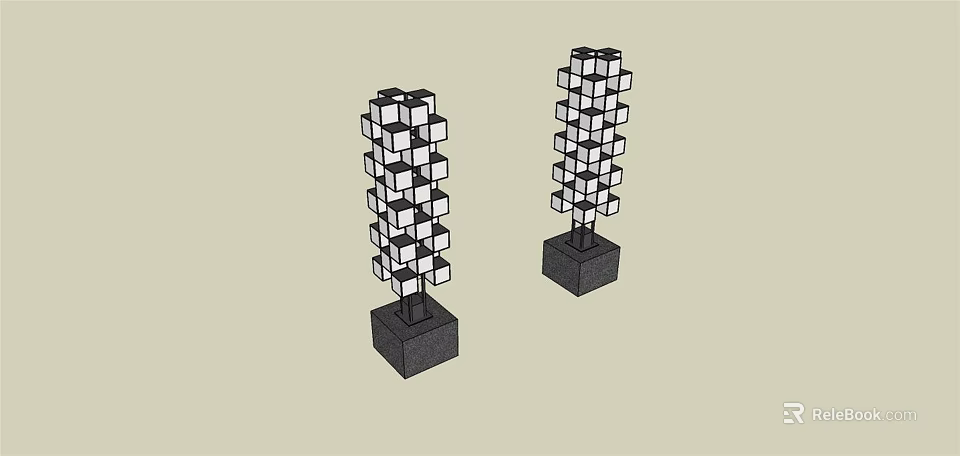 Modern Decorative Stacked Cube Design Outdoor Lights With Black Base For Garden Decoration 3d model 