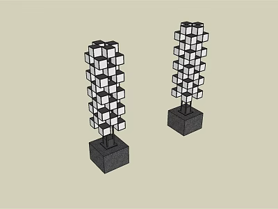 Modern Decorative Stacked Cube Design Outdoor Lights With Black Base For Garden Decoration 3d model
