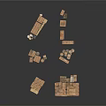 Packed Household Items With Brown Cardboard Boxes And Cylindrical Paper Tubes