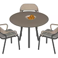 Round Dining Table Set With Three Woven Chairs And Fruit Bowl On Light Tabletop 3d model