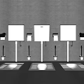 Three Squat Toilets With White Water Tanks Toilet Brushes And Paper Holders Arranged