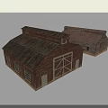 Two European Style Architecture Buildings With Wooden Structure Sloped Roof And Windows