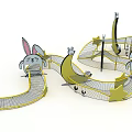 Colorful Playground Equipment Featuring Rabbit Ears Net Climbing Structure Moon Shaped Track And Yellow Stars