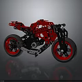 Red Motorcycle Model Constructed with Blocks Black Red Frame Tires Handlebars Dark Background Reflective Surface