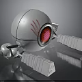 Metallic Sphere Robot With Red Glowing Core And Mechanical Arms 3d model