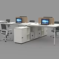 Modern Office Desks With Laptops Office Chairs And Drawer Cabinets