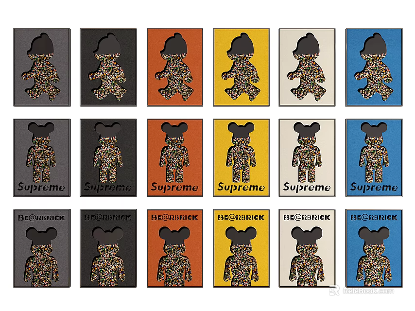 Colorful Collectible Dolls With Supreme And THE CONVENI Logos In Various Backgrounds 3d model 