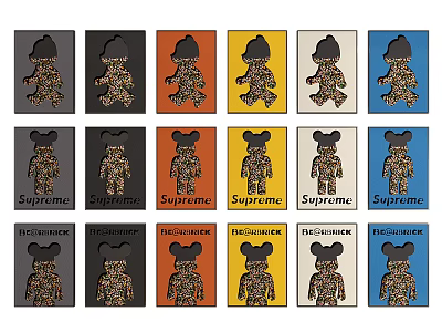 Colorful Collectible Dolls With Supreme And THE CONVENI Logos In Various Backgrounds 3d model