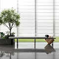 Elevator Corridor With Bright White Blinds Green Plants And Modern Bench