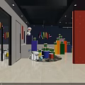 CAPAROL Specialty Store With Colorful Stripes Red Black Walls White Sculpture And Modern Design