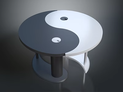 Modern Round Table Featuring Yin Yang Pattern Black And White Surfaces And Stable Support Base 3d model