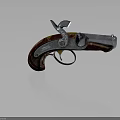 Vintage Revolver With Silver Metal Body And Brown Wooden Engraved Grip