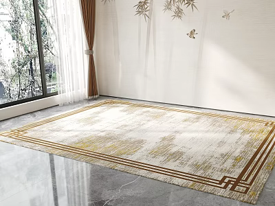 Square Rug In Bright Room With Large Window And Wall Art 3d model