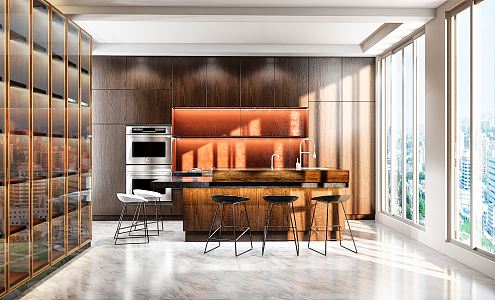 Modern Kitchen Open Kitchen Cabinet Island Table Wine Cabinet 3d model