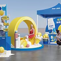 Professional Commercial Equipment with Blue Tent Style Booths Yellow Decorations and Display Stands