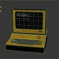 Vintage Open Laptop With Yellow Brown Case Keyboard And Screen Display Text