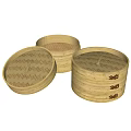 Bamboo Steamer Set For Kitchen With Woven Texture And Stackable Design 3d model