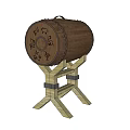 Traditional Drum Shaped Decorative Ornament Set with Carved Patterns on Wooden Stand