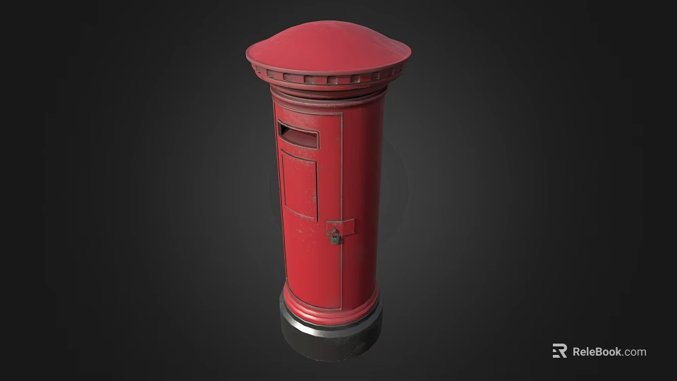 Classic Red Postbox With Domed Top And Sturdy Metal Base Construction 3d model 