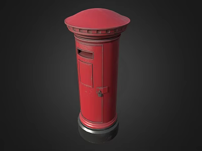Classic Red Postbox With Domed Top And Sturdy Metal Base Construction 3d model