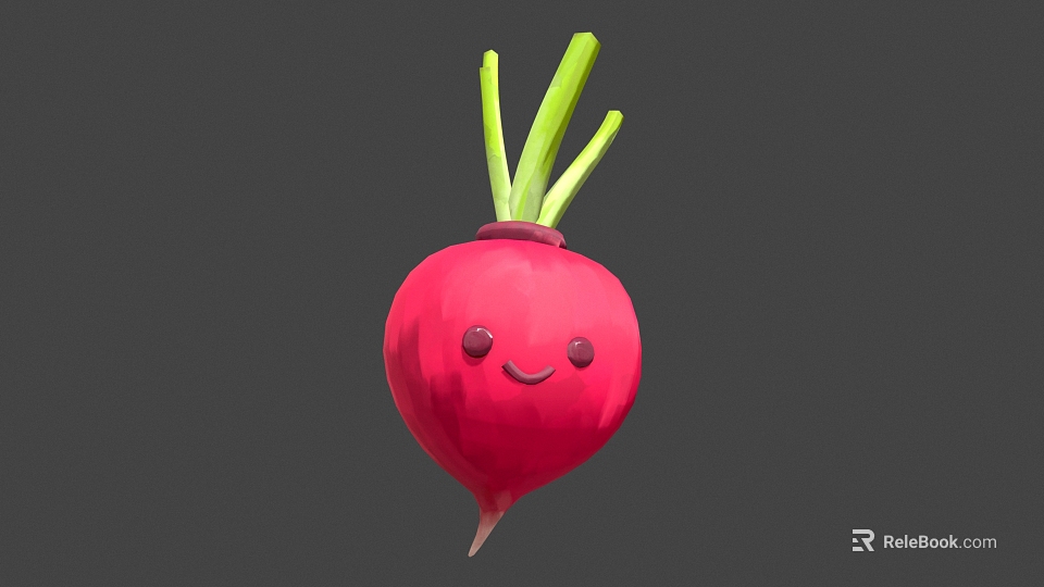 Cartoon Beetroot Vegetable With Smiling Face Red Root And Green Leaves 3d model 